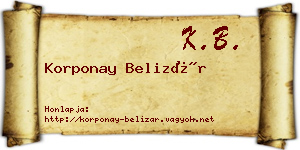 Korponay Belizár névjegykártya